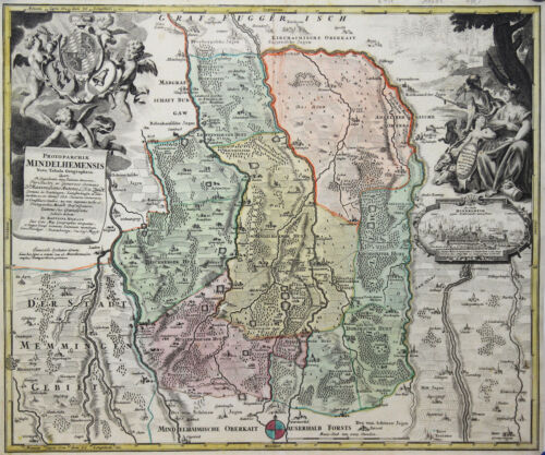 Mindelheim Original Kupferstich Landkarte Homann 1729 - Afbeelding 1 van 1