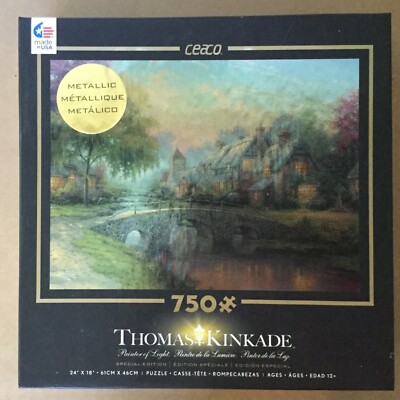 Thomas Kinkade Jigsaw Puzzle Metallic Cobblestone Bridge NEW