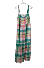 Loft WomenS Sleeveless Plaid Tiered Picnic Beach Coastal Dress Multicolor Size L
