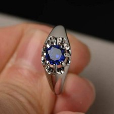2ct Lab-Created Blue Sapphire Floral Solitaire Engagement Ring White Gold Plated
