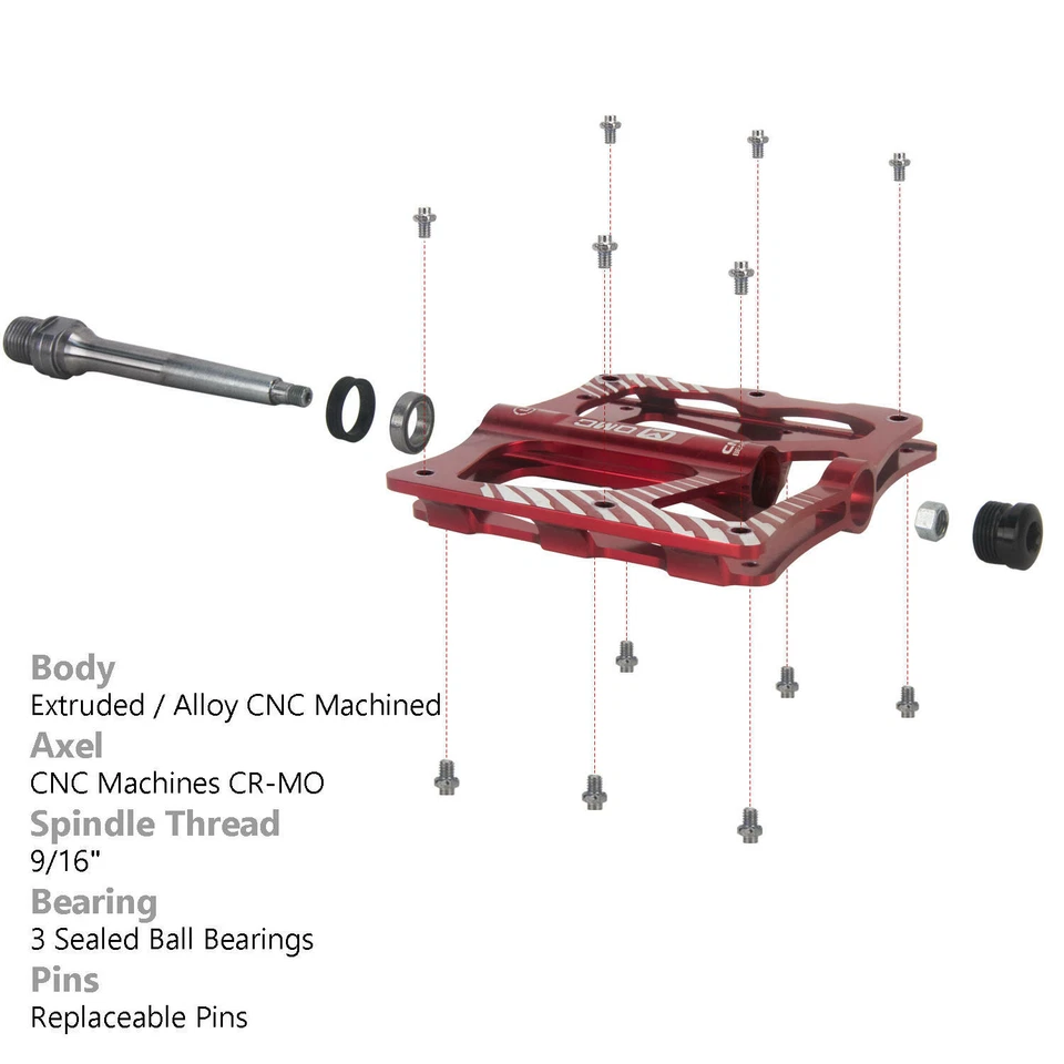 Pedais de mountain bike plataforma de alumínio OMC-307RE 9/16" 3 rolamentos selados MTB BMX - Imagem 4 de 4