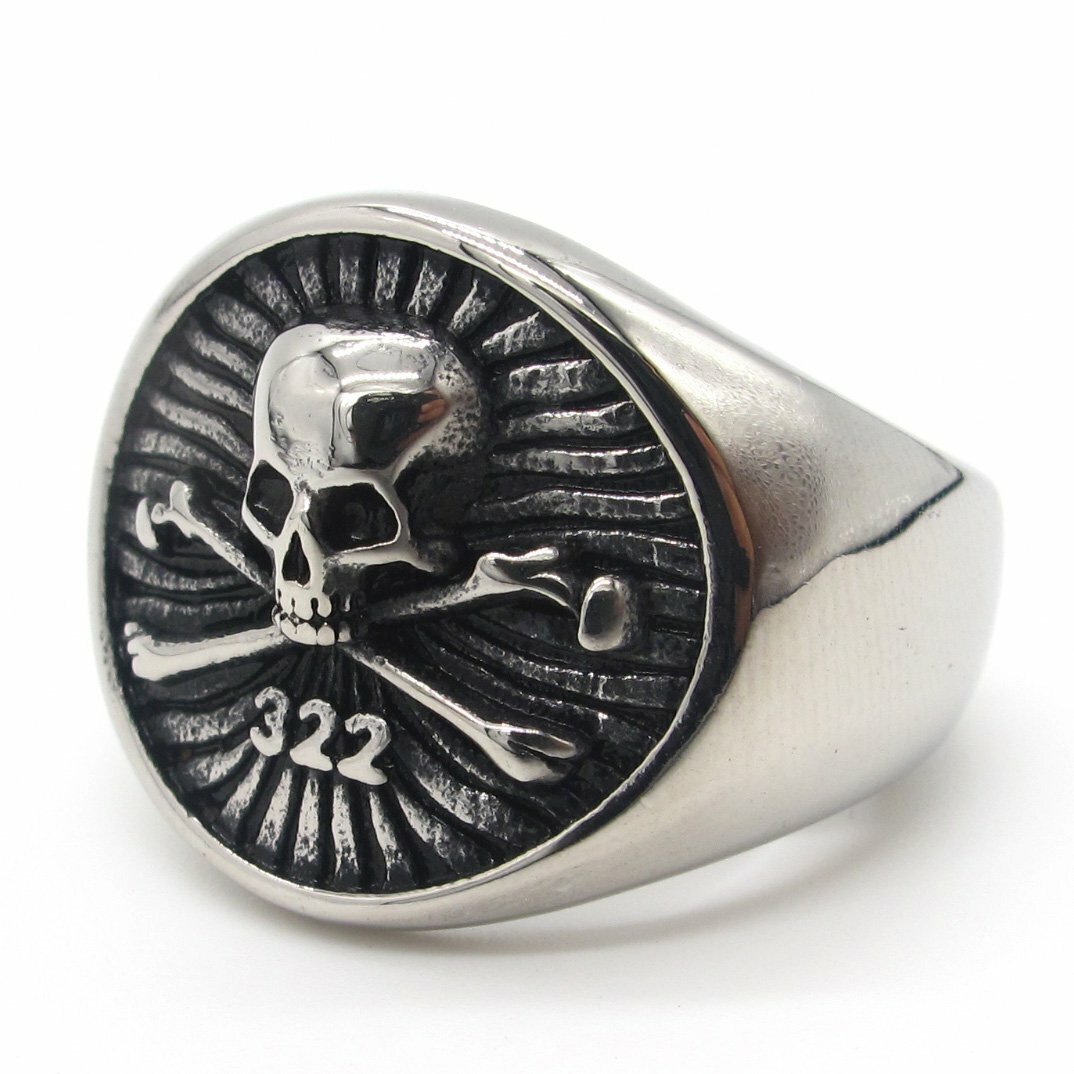 MENDEL Mens Secret Society 322 Skull And Bones Ring Stainless