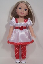 2pc RED Valentine Heart Set Doll Clothes For Wellie Wisher Wishers 14" Debs 