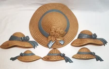 Vintage Burwood Sun Hat Wall Pocket 2 Medium Hats 3 Small Hats Accents 