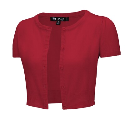YEMAK Women's Cropped Bolero Short Sleeve Button-Down Cardigan Sweater CB0536