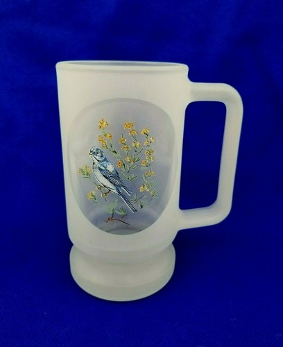 Vtg Frosted Glass Stein Mug Bird on Branch D-Handle Cameo Design Hand Painted 6" - Photo 12/12