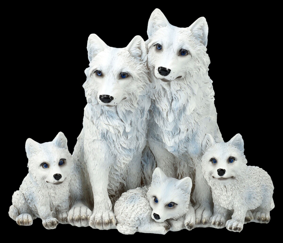 Wolf Figure Family White - Protected Pups - Wolves Family Lucky Charm Decoration