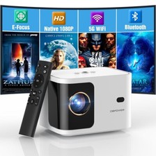 DBPOWER 5G WiFi Mini Bluetooth Projector 4K Support Electric Focus Video White 
