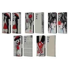 OFFICIAL LOUIJOVERART RED INK LEATHER BOOK CASE FOR SAMSUNG PHONES 4