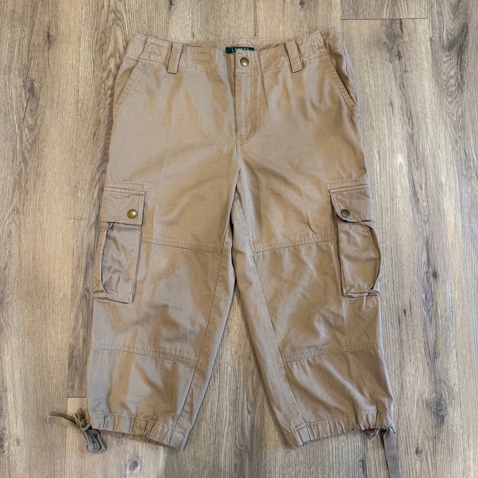 Vintage Lauren Ralph Lauren Khaki Cargo Capri Pants Women's 12 Utility Crop EUC