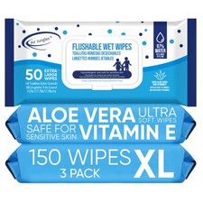 Flushable Wet Wipes 6 Packs, 300 Wipes, Fresh Scent, 7" x 7" Large Size