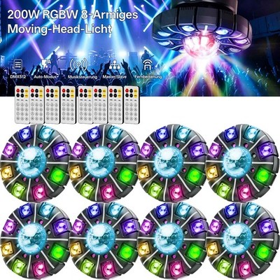 8stk Beam Discokugel Moving Head RGBW DMX 200W Laser Disco Lichteffekte Konzert