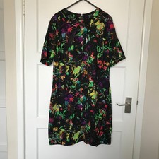 Warehouse Tunic Dress Womens Size 10 Black Abstract Art Floral Short Sleeve