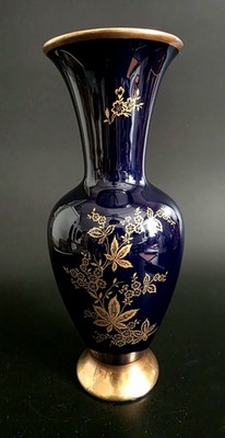 (398) Vintage Linder Kueps Cobalt & Gold Vase 24k Gold ''Monie'' Pattern *MINT