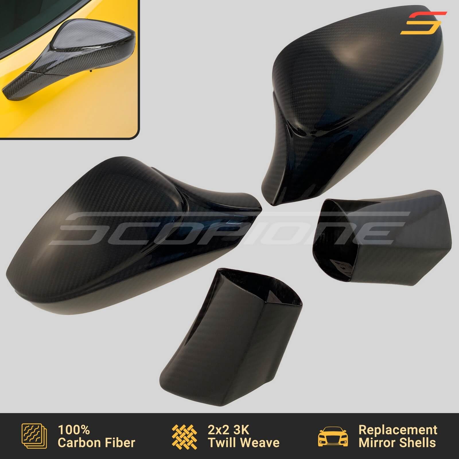 Scopione Carbon Side Mirrors Shells Covers & Bases for Ferrari 458 Italia Spider