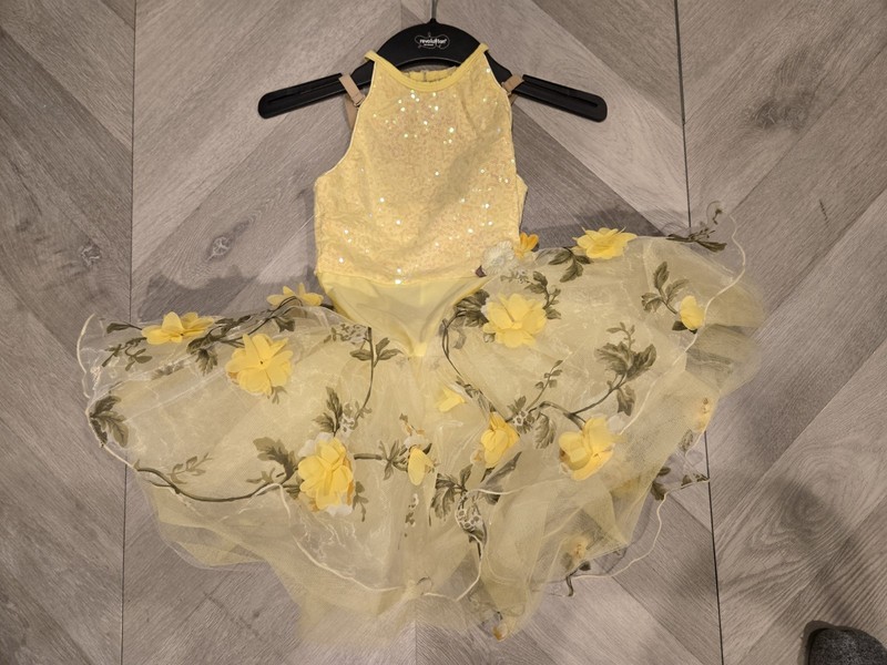 Revolution Dance Costume Girls Size MC Ballet Yellow Tutu With Lace