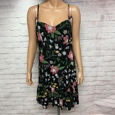 Old Navy Dress Womens Medium Black Floral Sweetheart Camisole Smocked Fairy