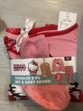 Hello Kitty 2 piece pink fleece pajama set  cozy socks-NWT-2T toddler girl