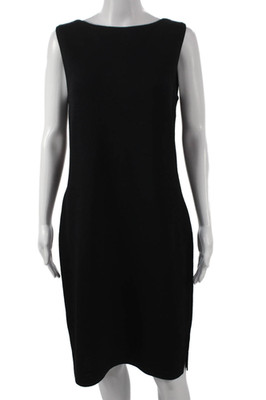 St. John Basics Women Sheath Dress Black Wool Boat Neck Sleeveless Size 8