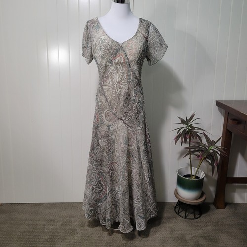 Vtg Y2K Boho Cottagecore Fairycore Practical Magic Chiffon Paisley Maxi Dress