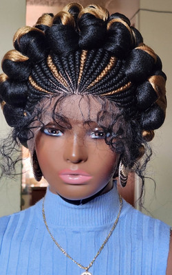 Handmade braided cornrow front lace wig bobi 1B/27