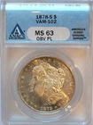 1878-S VAM-102   ANACS MS-63 Obverse PL   Rim Toned   Morgan Silver Dollar #364