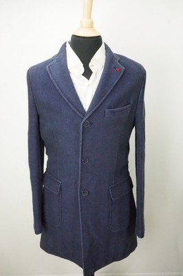Isaia Napoli Blue Herringbone Woven Cotton Overcoat Jacket Sz 38R BRAND NEW