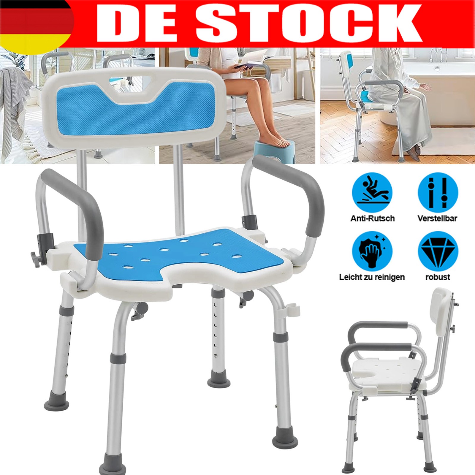Badestuhl Badhocker Duschhocker Duschstuhl Duschhilfe Duschsitz Bad 150kg - Image 28
