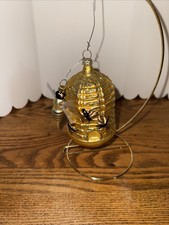 HONEY BEE  BEEHIVE HAND BLOWN GLASS 2 PC CHRISTMAS TREE ORNAMENT GERMANY