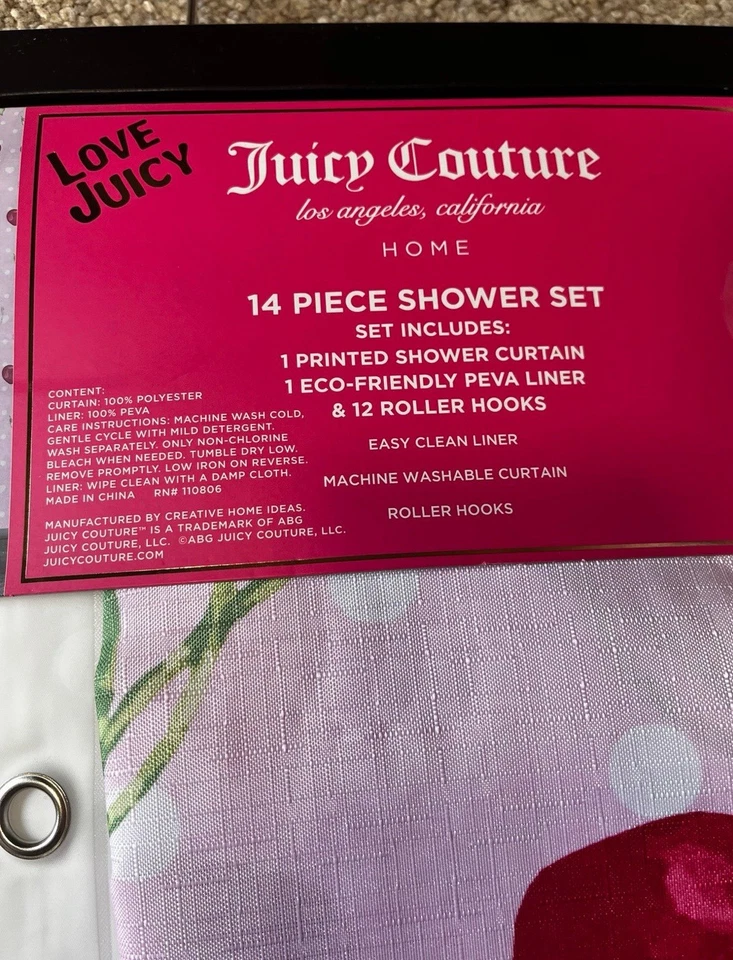 JUEGO DE 14 CORTINAS DE DUCHA JUICY COUTURE 72 X 72 CEREZAS CORTINA DE DUCHA NUEVO Foto 3 de 3