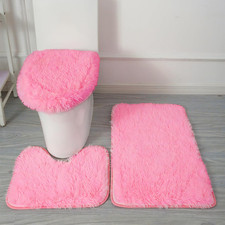 Pink Bathroom Rugs Sets 3Piece Bath Mat Solid Bath Rug Floor Mats Washable Showe