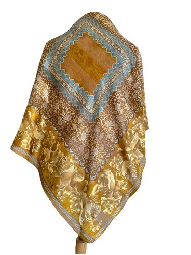 Albertario Silk Scarf Golden Brown Baroque Floral Vintage Italy #A120