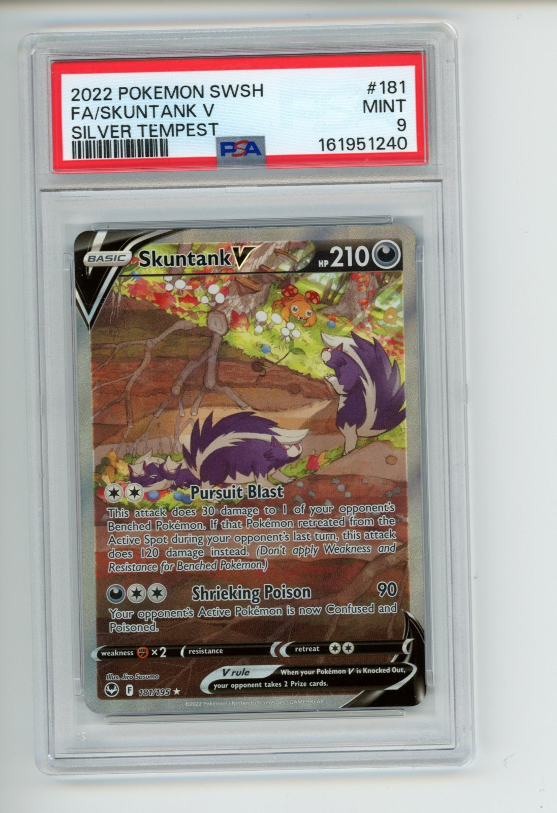 2022 Pokemon Silver Tempest Skuntank V 181/195 Alternate Alt Art Rare PSA 9