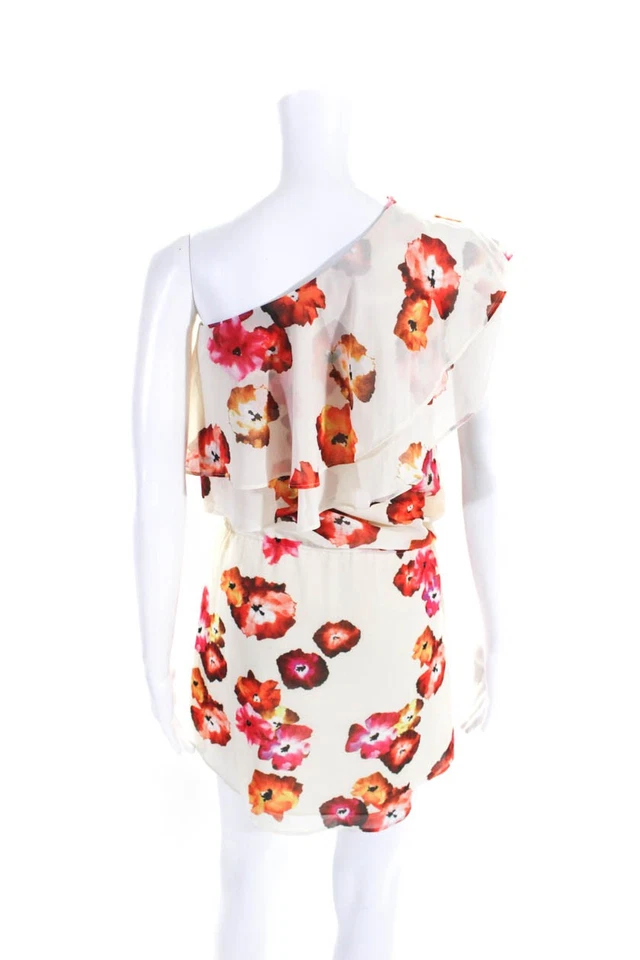 Haute Hippie Womens Floral Print One Shoulder Mini Blouson Dress Beige Size S - Image 3 of 4