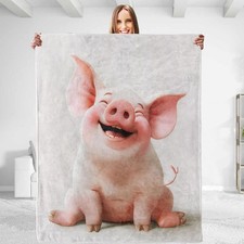 Pig Themed Plush Throw Blanket Ultra Soft Comfy Lightweight Warm 50x60 Inch