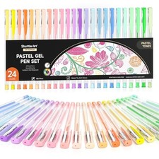Pastel Gel Pens, 24 Pastel Milky Colors Gel Pen for Black 24 Pack Pastel Tone