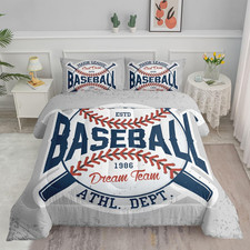 Baseball Comforter Set - Vintage Grey Printed Quilt Bedding with 1 Comforter and