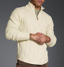 BUCKLE Outpost Makers Men's Cable Knit Quarter Zip Sweater Cream Combo Sz S NWT