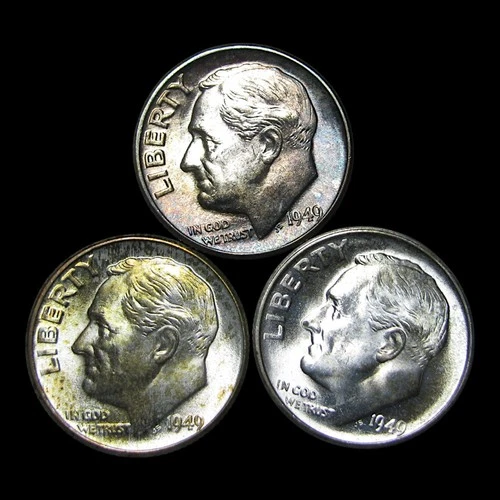 1949 PDS 1949-S 1949-D Roosevelt Dime Silver ---- Gem BU+ Condition Lot - #PP948