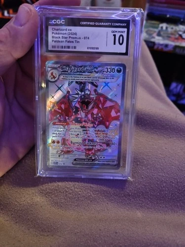CHARIZARD EX CGC 10 Gem 2024 POKEMON SVP En #074 PALDEAN FATES TIN Black Star
