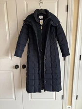 Cole Haan Box Quilt Down Puffer Coat Walker Elastic Side Puffy Navy Blue PM