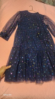 Crewcuts Girls Navy Star Tulle Fit & Flare Dress 11-12Years Long Sleeve Glitter