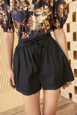 Ulla Johnson NEW Rina Navy High Rise Tie Waist Corded Poplin Dress Shorts 0