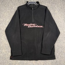 Harley Davidson Men  s 1/4 Zip Fleece Pullover Black Sewn Graphics Large 638