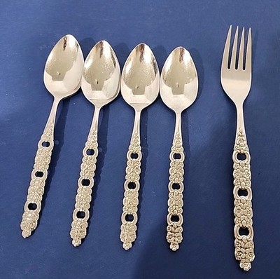 Oneida Community VIOLA  4Teaspoon +1 Fork.  Stainless Glossy Pierced 1991 Glossy