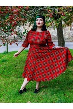 Suzanne Berry Check Swing Dress Collectif Plus Size Red Tartan