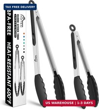 Premium Stainless Steel Locking Kitchen Tongs with Silicon Tips, Set of 2-9" and