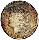 1921-S PCGS Certified Genuine Morgan Dollar AU Details w/ Vivid Rainbow Toning