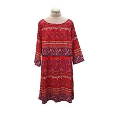 OLD NAVY Colorful Paisley Silky Flowy 3/4 Sleeve Dress XLARGE Fall Teacher Boho