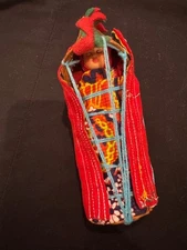 Vintage Laplander Reindeer Hide Norwegian Komse Cradle with Baby